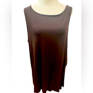 Eileen Fisher long scoop neck tank in chocolate brown. Size L. VGUC